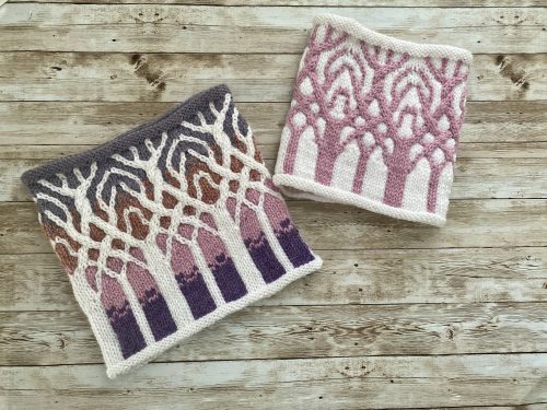 Two Forests of Arda Cowls—one with cherry blossom-inspired trees and another with gradient backgrounds