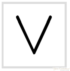 A black V-shape pointing downwards.Slipped Stitch.