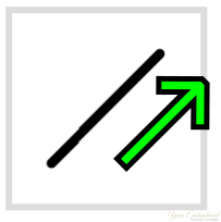 A black diagonal line slanting down and left. A green arrow points up and right, parallel to the line. K2Tog deacrese