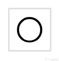 An empty black circle (outline only) in the center of a square. Yarn OVer