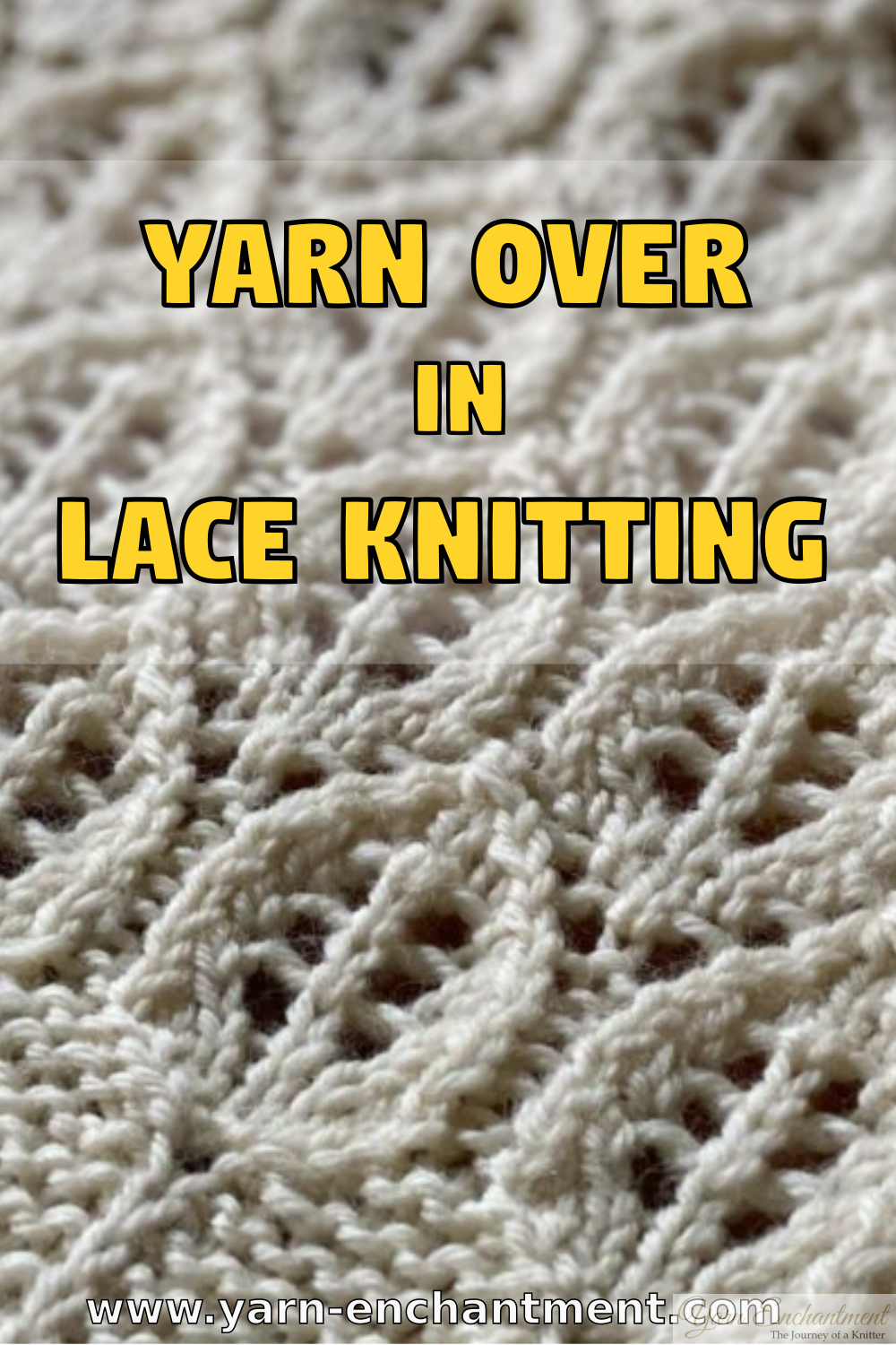 A graphic title card for a knitting tutorial. Large yellow text with a black outline reads