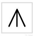 A black upside-down V (Λ) shape with a central vertical line, used as a lace knitting chart symbol for a double decrease, such as knit three together (k3tog) or a central double decrease (CDD).